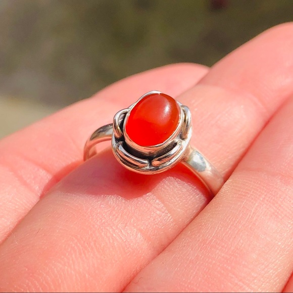 RESERVED Natural Carnelian Cab 925 Ring - Picture 3 of 4